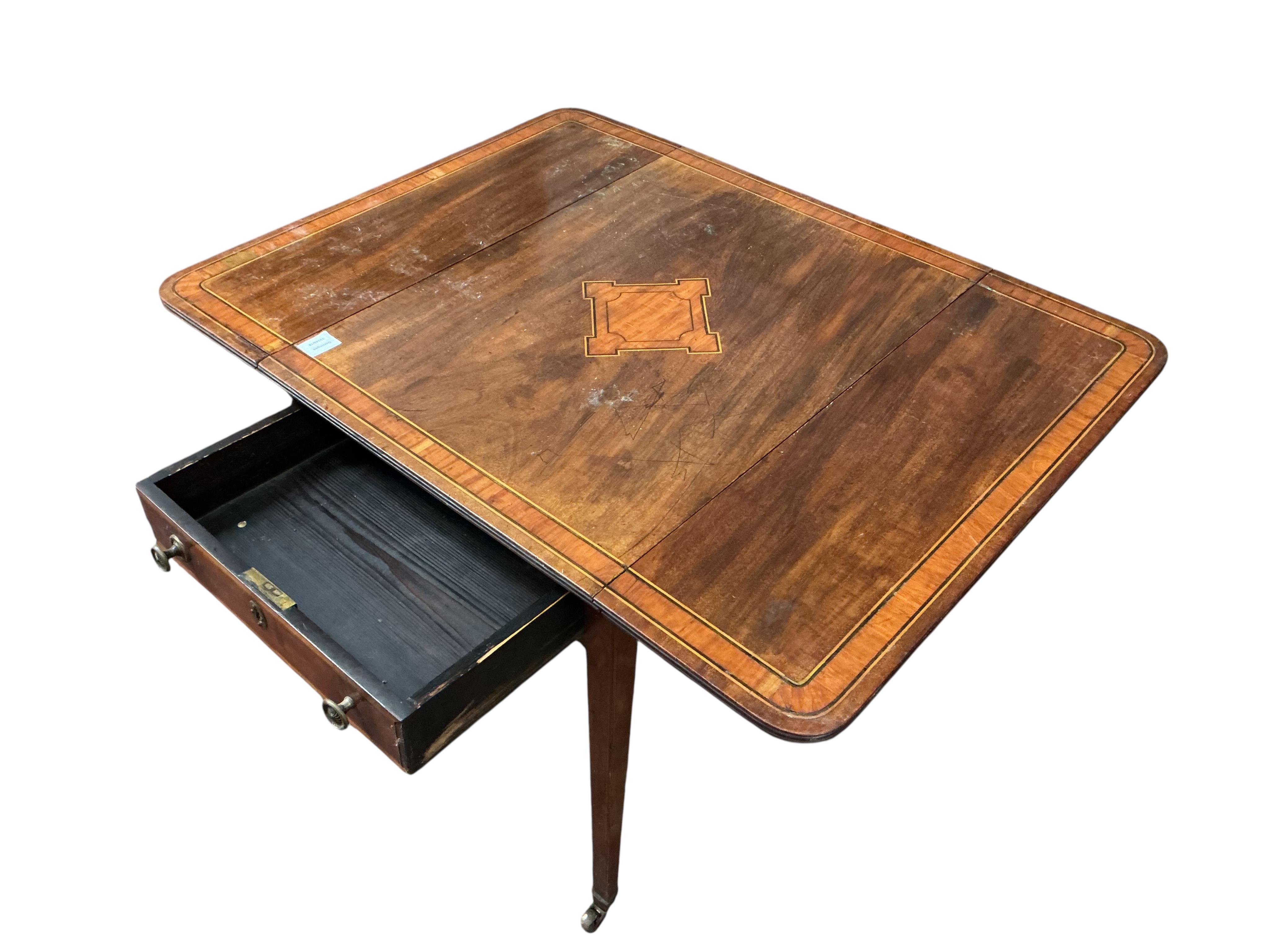 A George III satinwood banded mahogany Pembroke table, width 56cm, depth 76cm, height 71cm